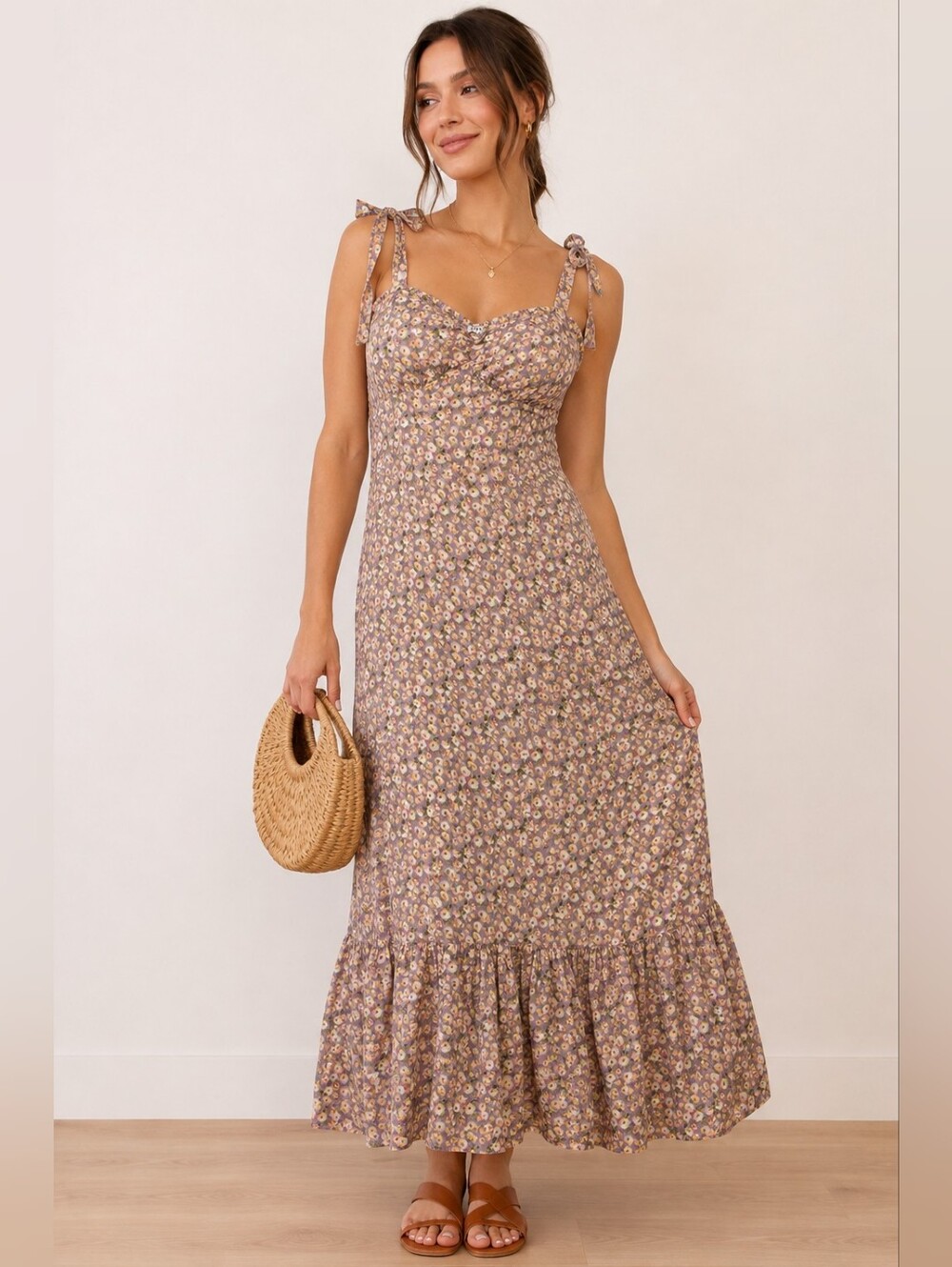 🌸 AUW NWT Floral Tie Strap Maxi Dress | XL | Cottagecore Boho Prairie Sundress